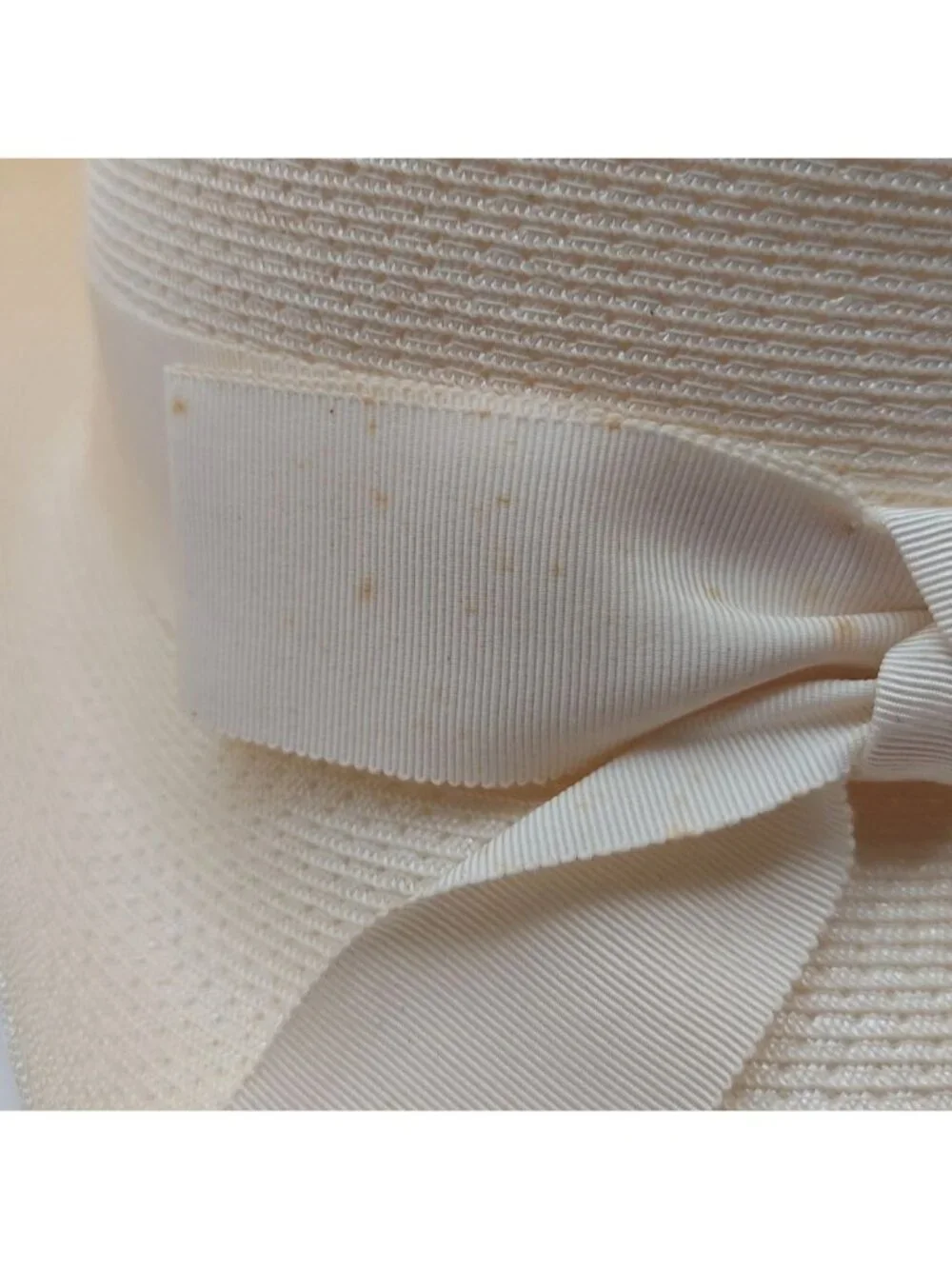 Union Made Jute Hat Beige W/ Bow USA Summer Lightweight Vintage MCM Cottagecore